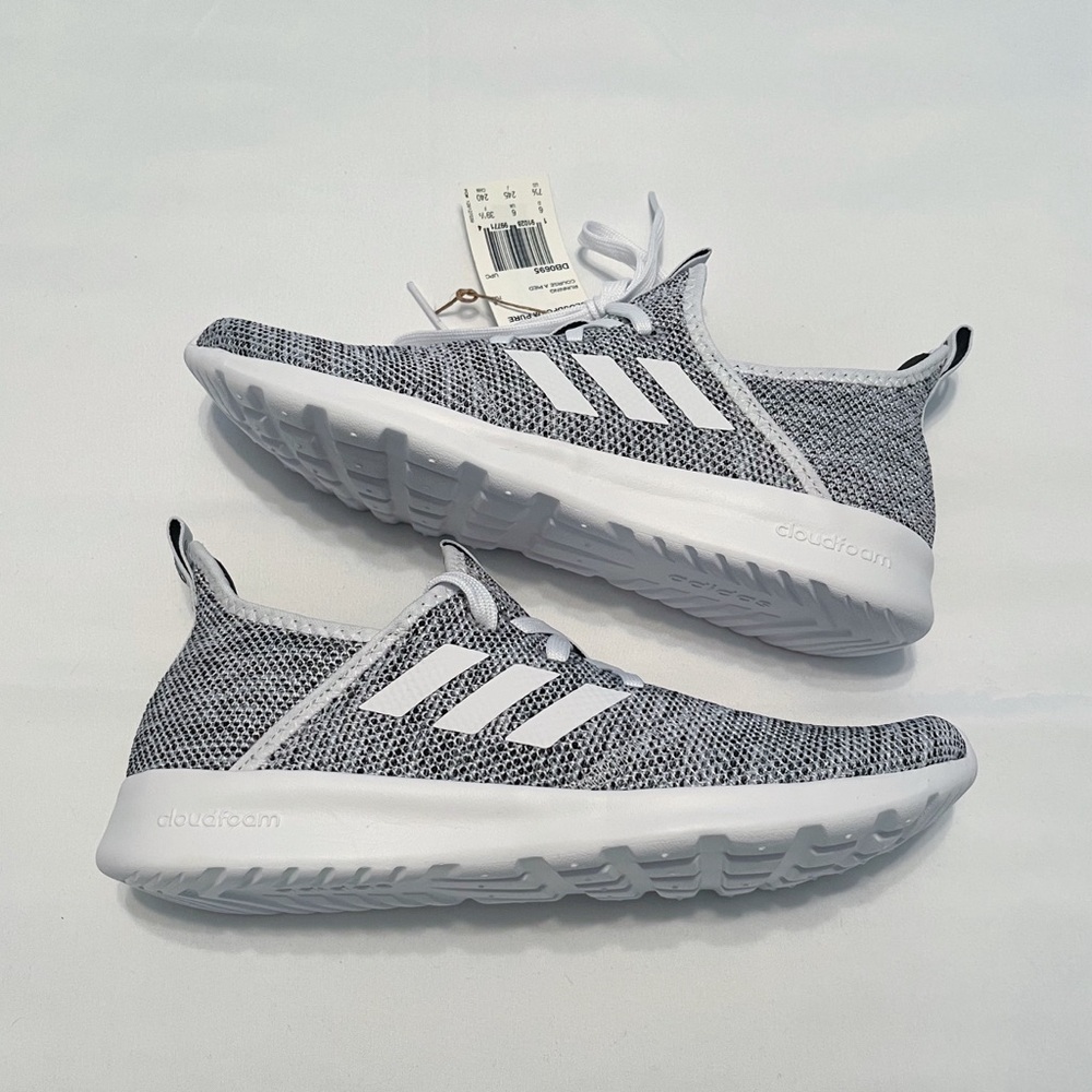 NEW Adidas Cloudfoam Pure Shoes, White/Gray/Black, Size 7.5